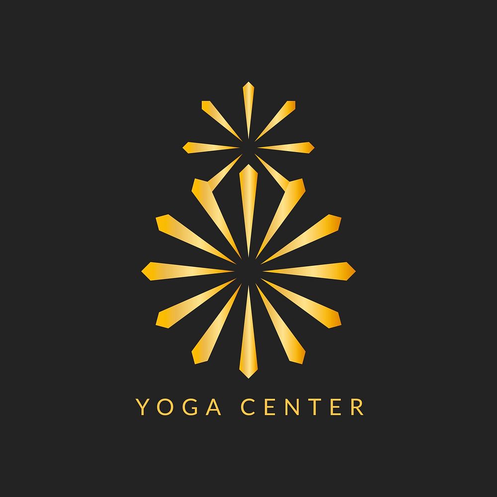 Yoga center gold logo template, elegant modern design vector