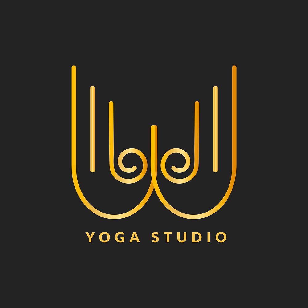 Yoga studio logo template, modern gold wellness business vector