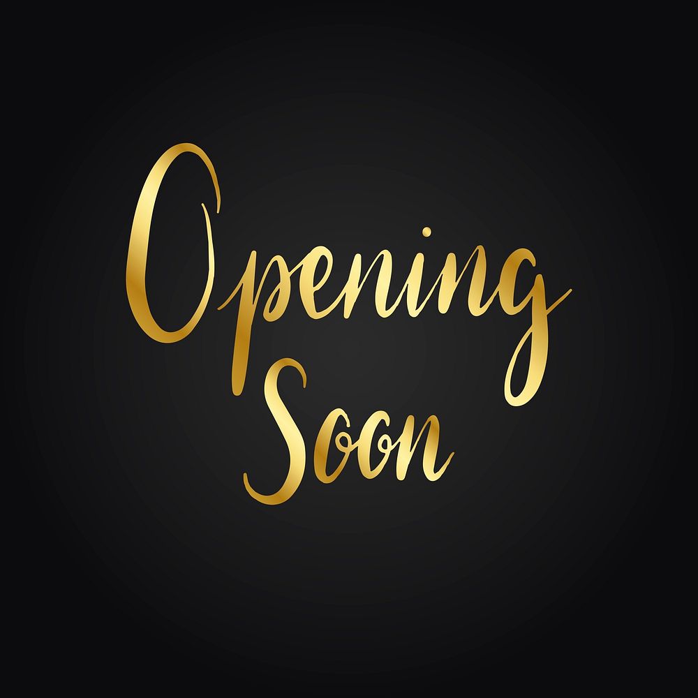 Opening soon word, gold & black typography psd