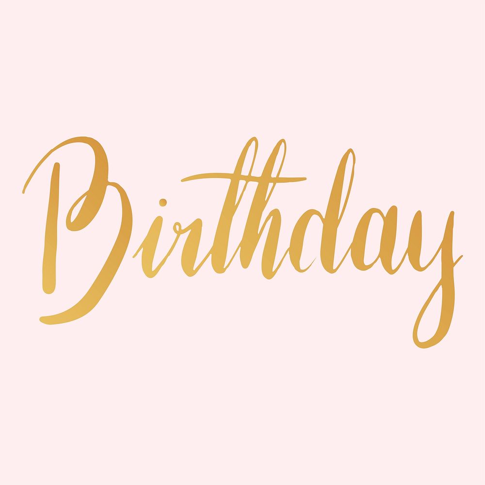 Birthday word, pink & gold typography psd