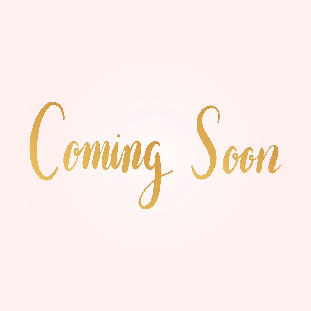 Coming soon word, pink & gold typography psd