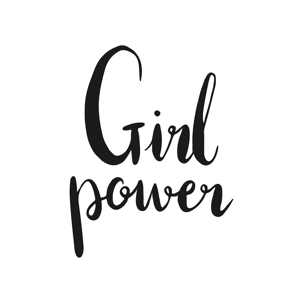 Girl power word, black & white typography psd