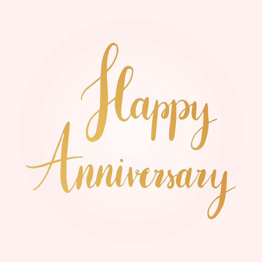 Happy anniversary word, pink & gold typography psd