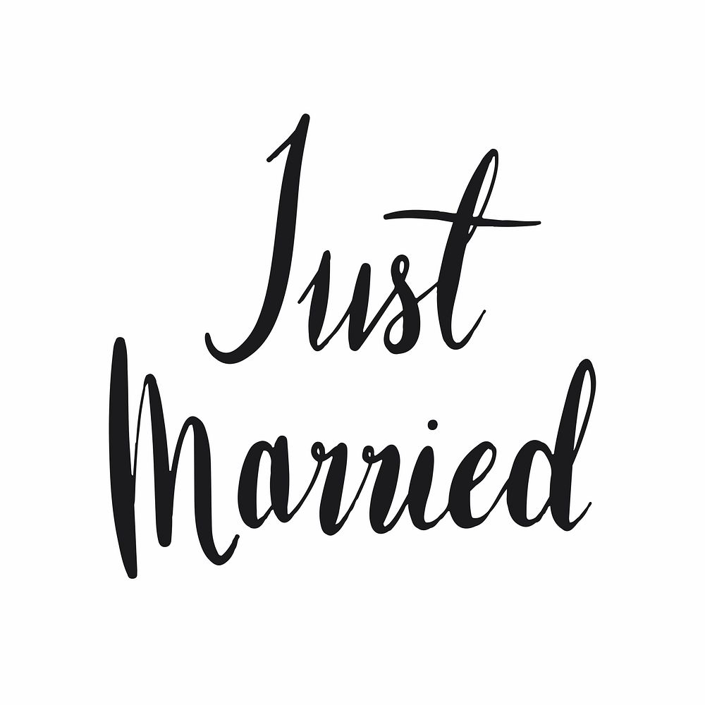 Just married word, black & white typography psd