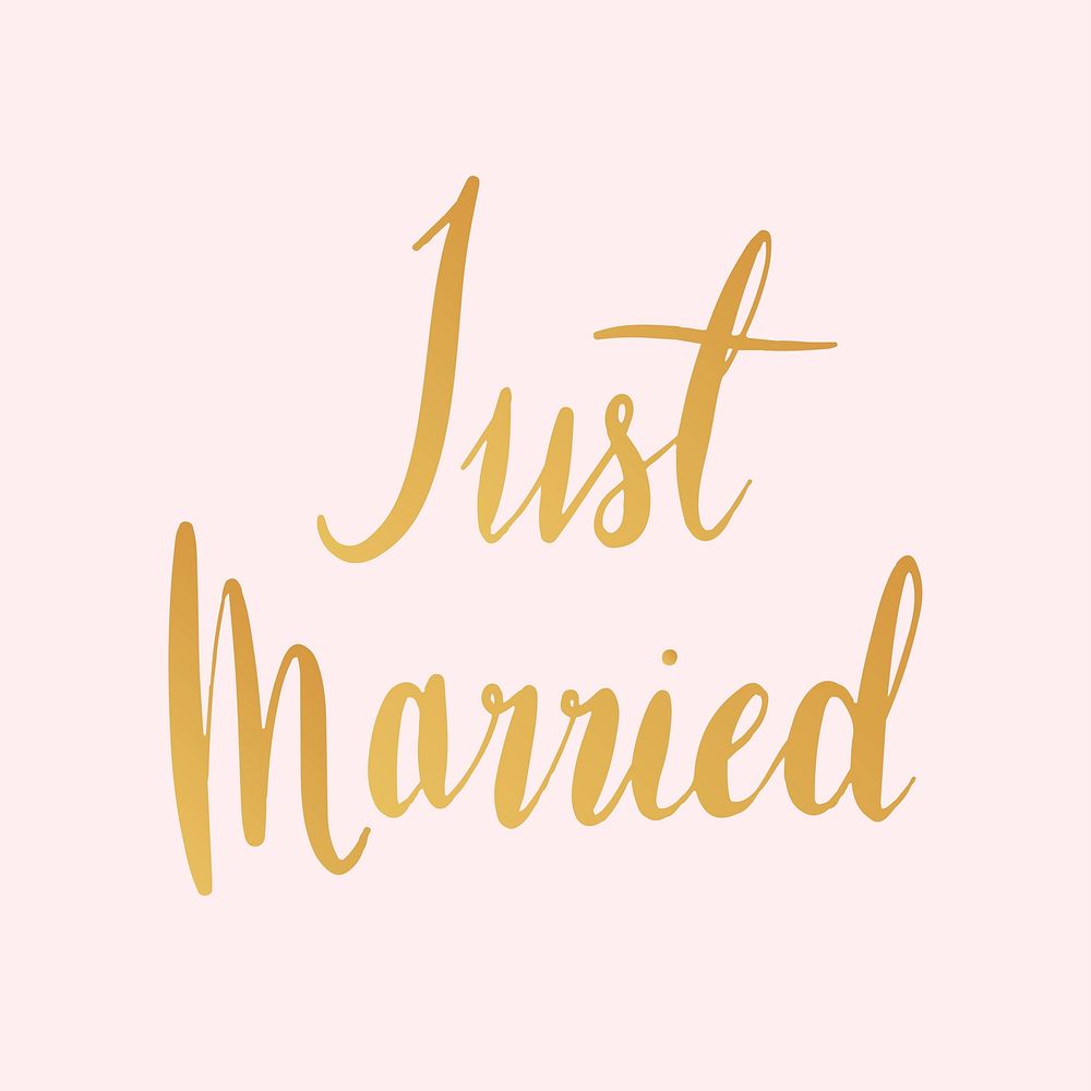 Just married word, pink & gold typography psd
