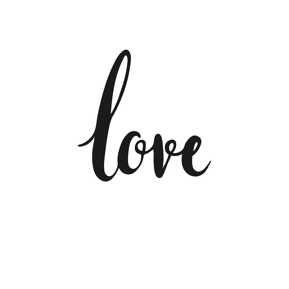 Love word, black & white typography psd
