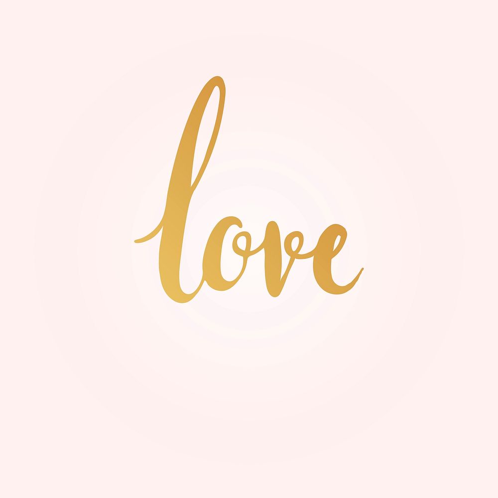Love word, pink & gold typography psd
