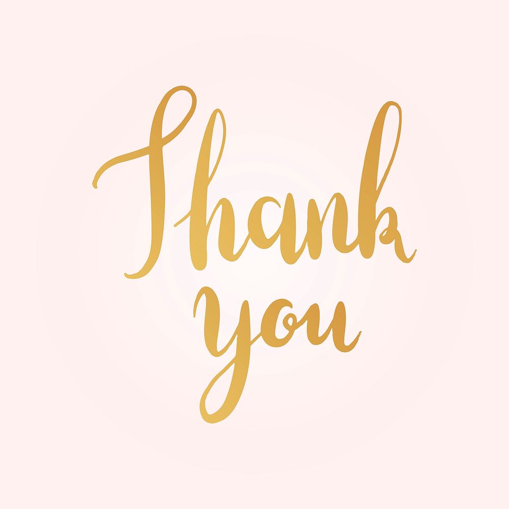 Thank you word, pink & gold typography psd