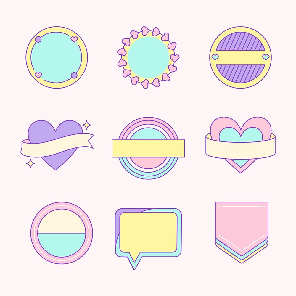 Editable cute pastel badge psd set