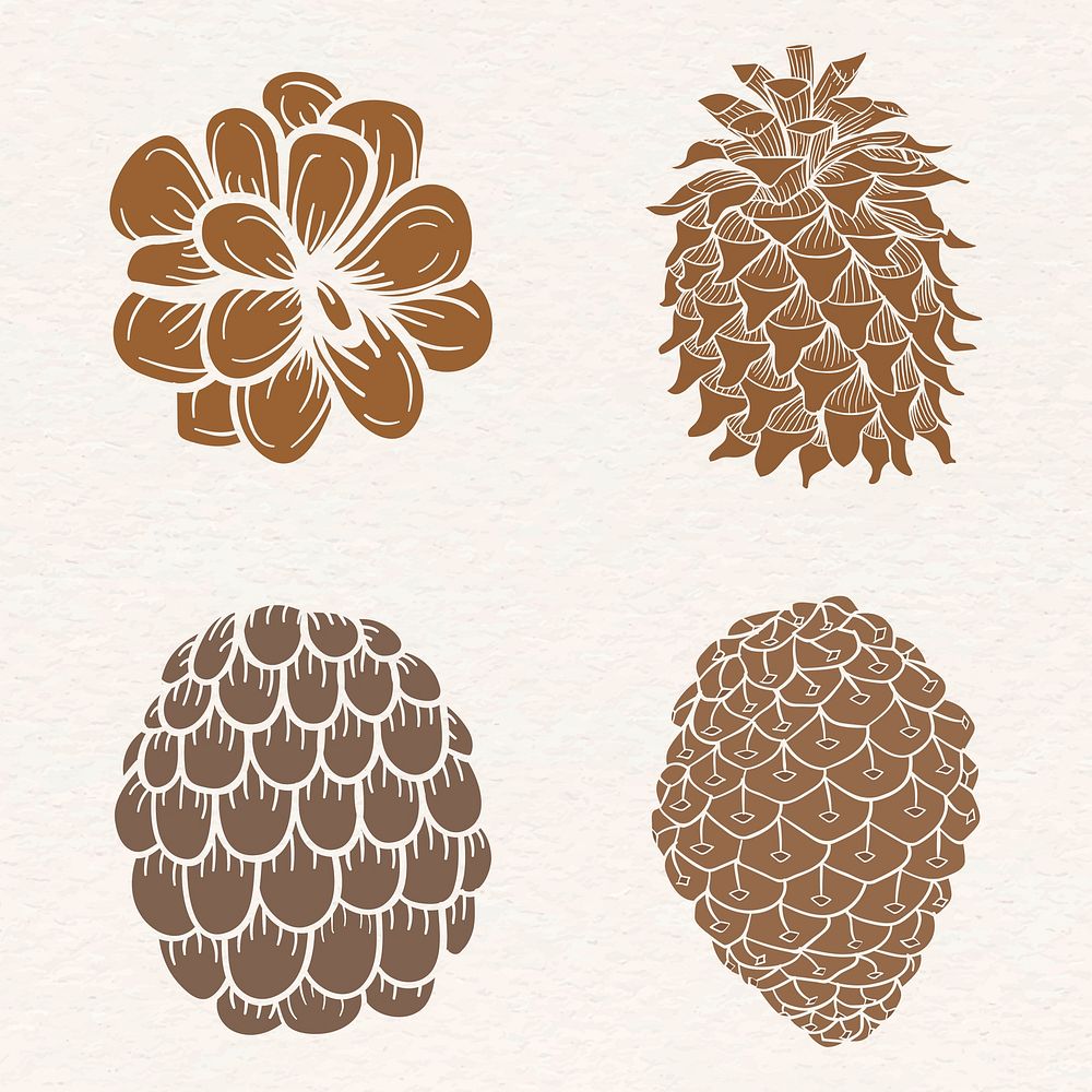 Conifer cone sticker vector set