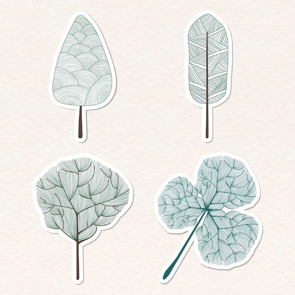 Cute pine tree sticker with a white border vector set