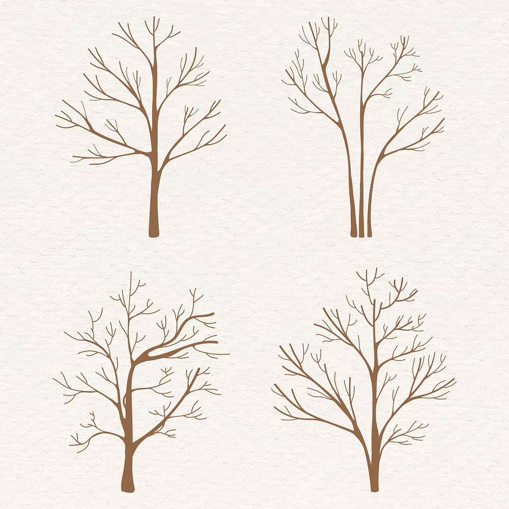 Brown dry tree sticker vector set