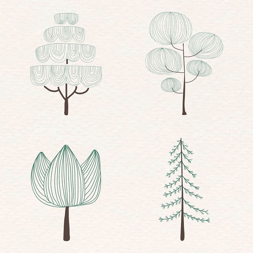 Cute pine tree sticker vector set
