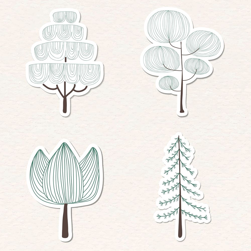 Cute pine tree sticker with a white border vector set