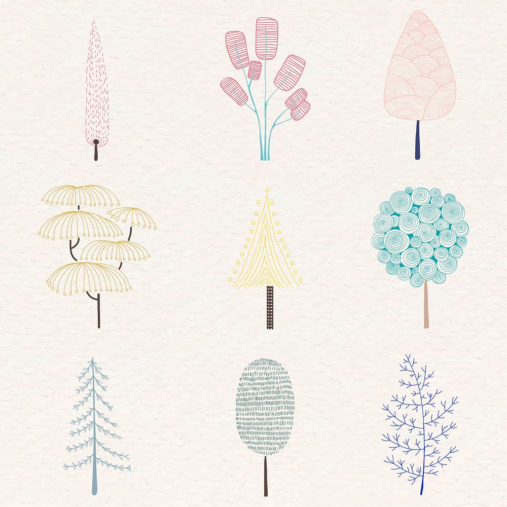 Cute pastel pine tree sticker vector set