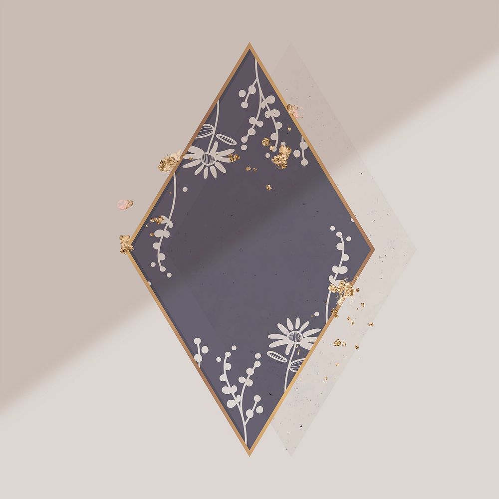Golden floral rhombus frame vector