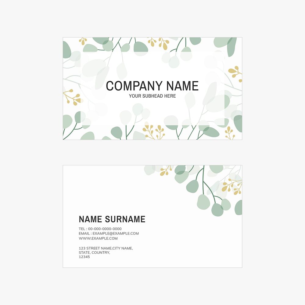 Business card template vector leafy style set