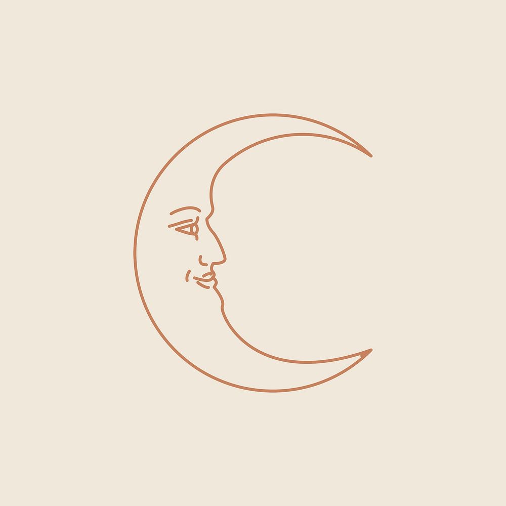 Crescent moon with face psd celestial linear style on beige background