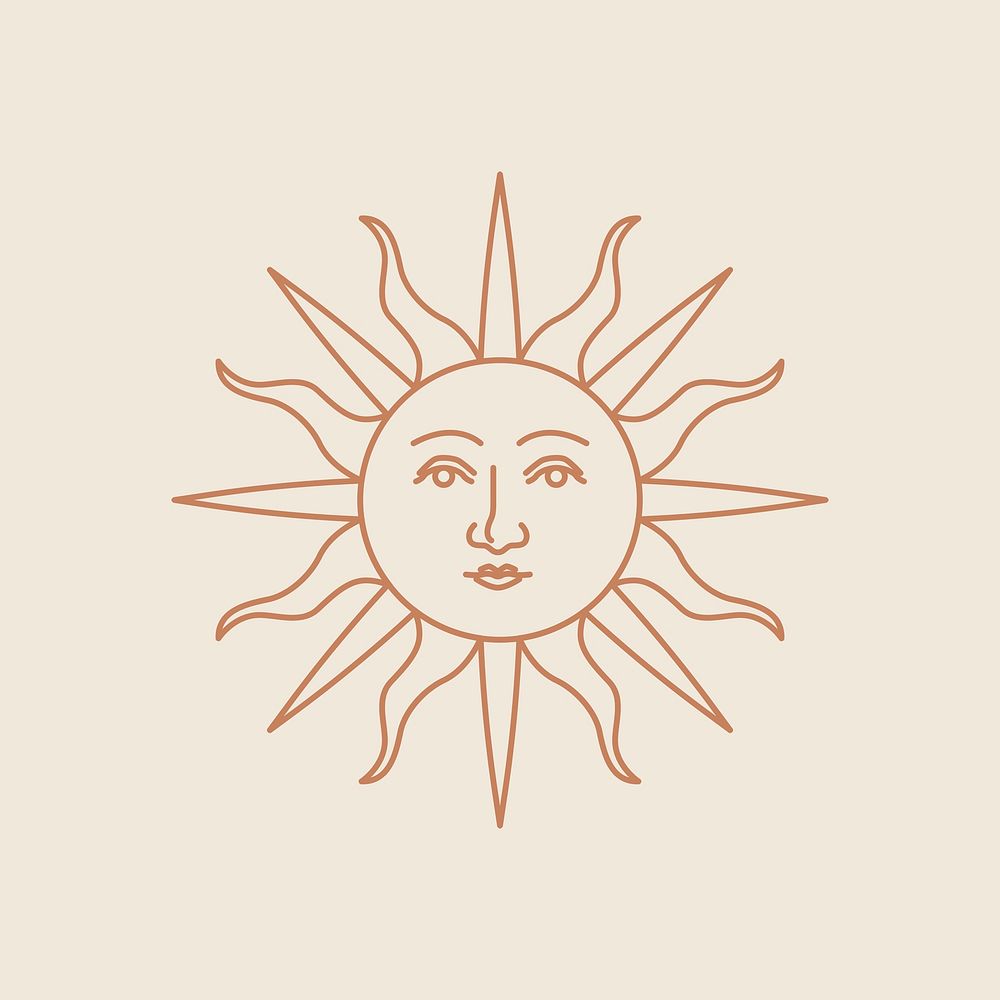 Antique sun with face psd linear style on beige background