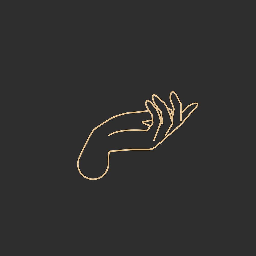 Mystic palm hand vector golden linear drawing on black background