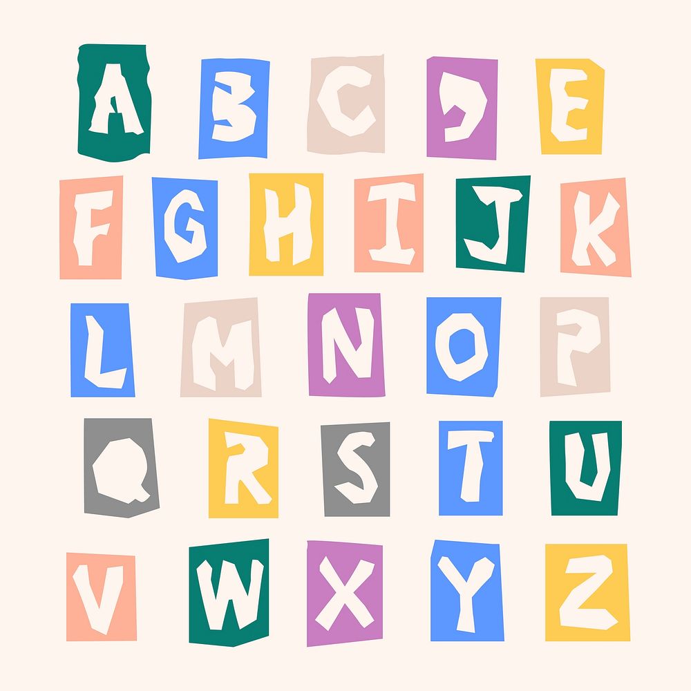 Paper cut alphabet typography vector set