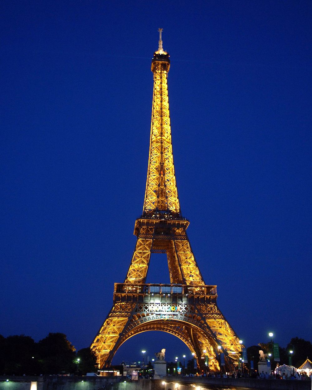 Eiffel Tower with light show. Original public domain image from Wikimedia Commons
