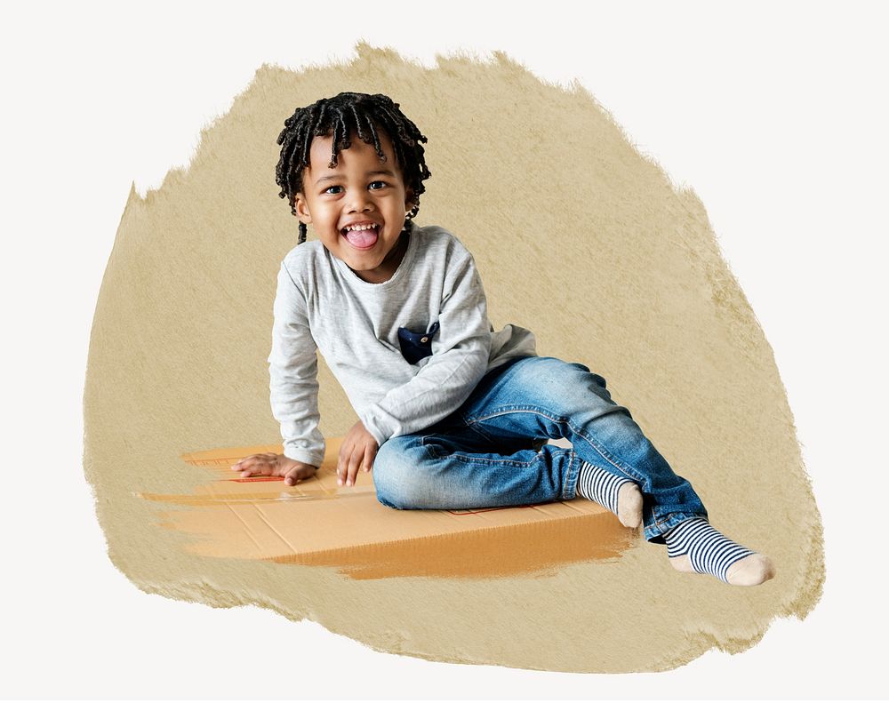 Smiling African-American boy, ripped paper collage element