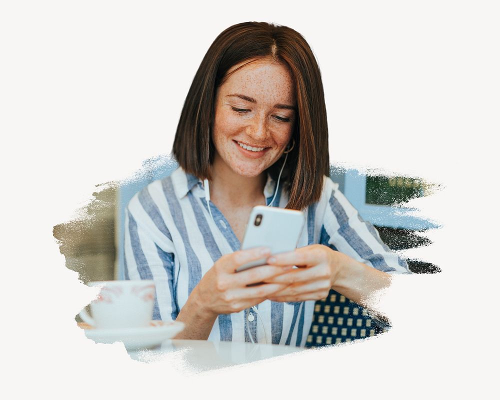 Woman watching an online video collage element psd