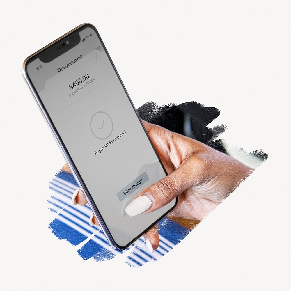 Hand holding smartphone image on white background
