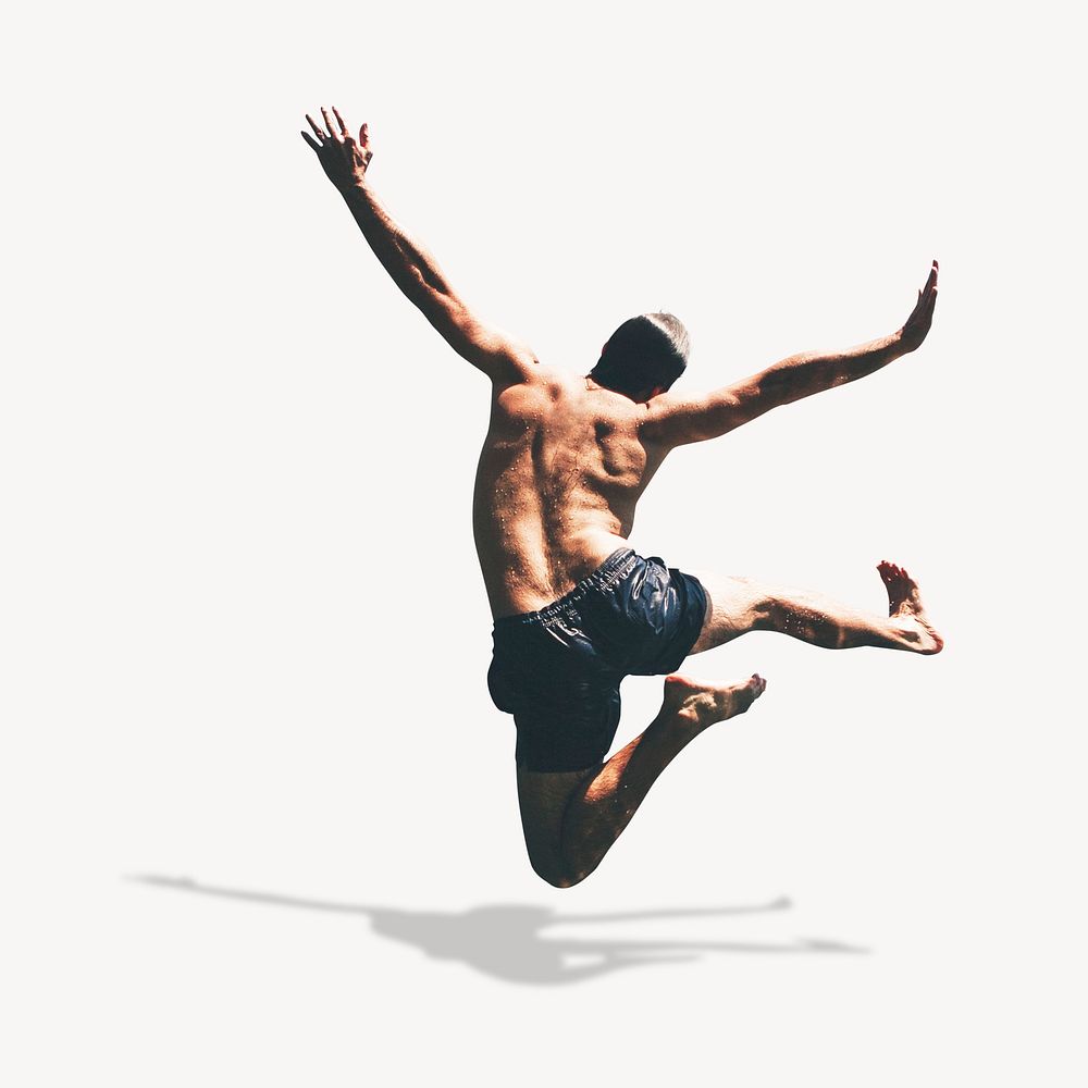 Man jumping collage element psd