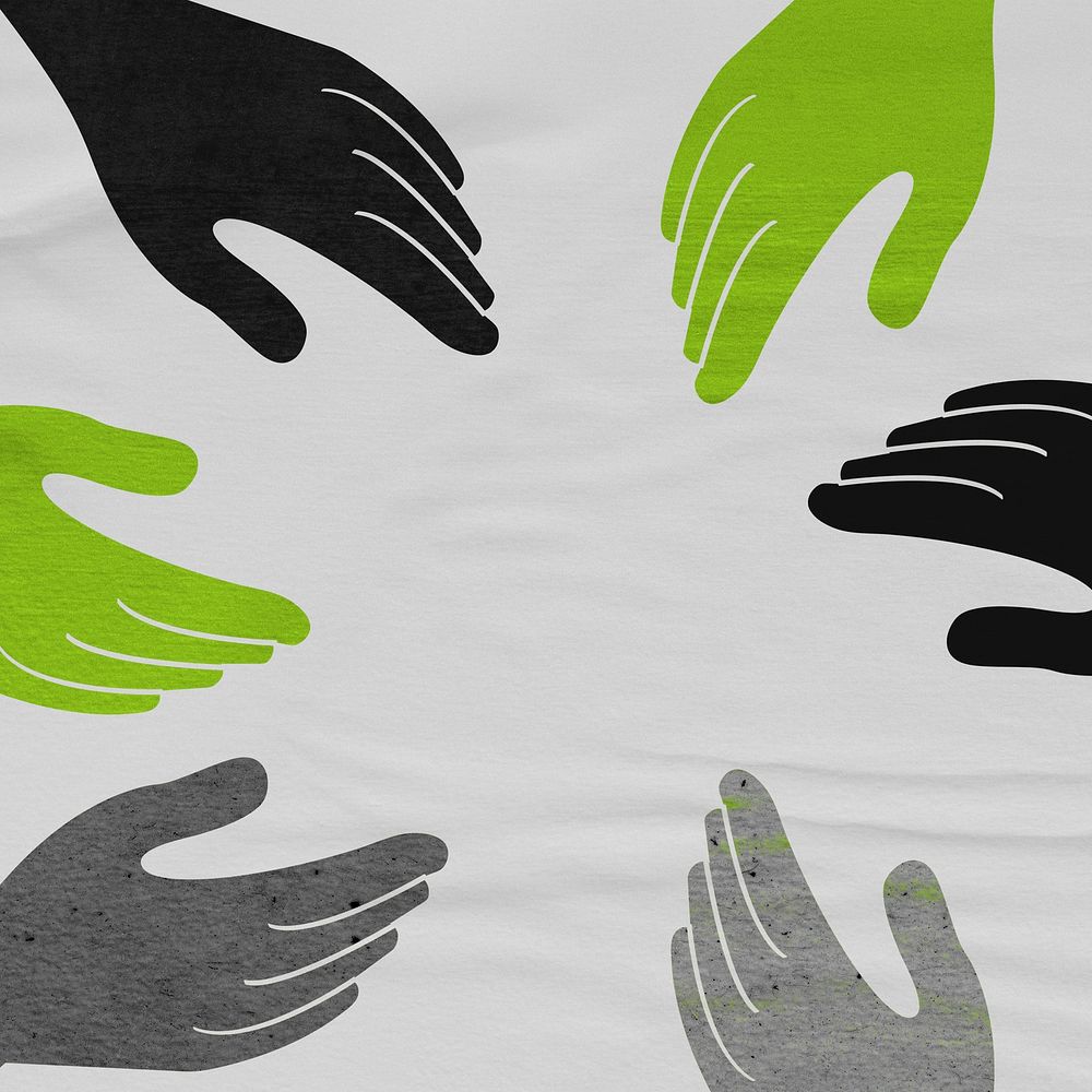Diverse hands united black and green background