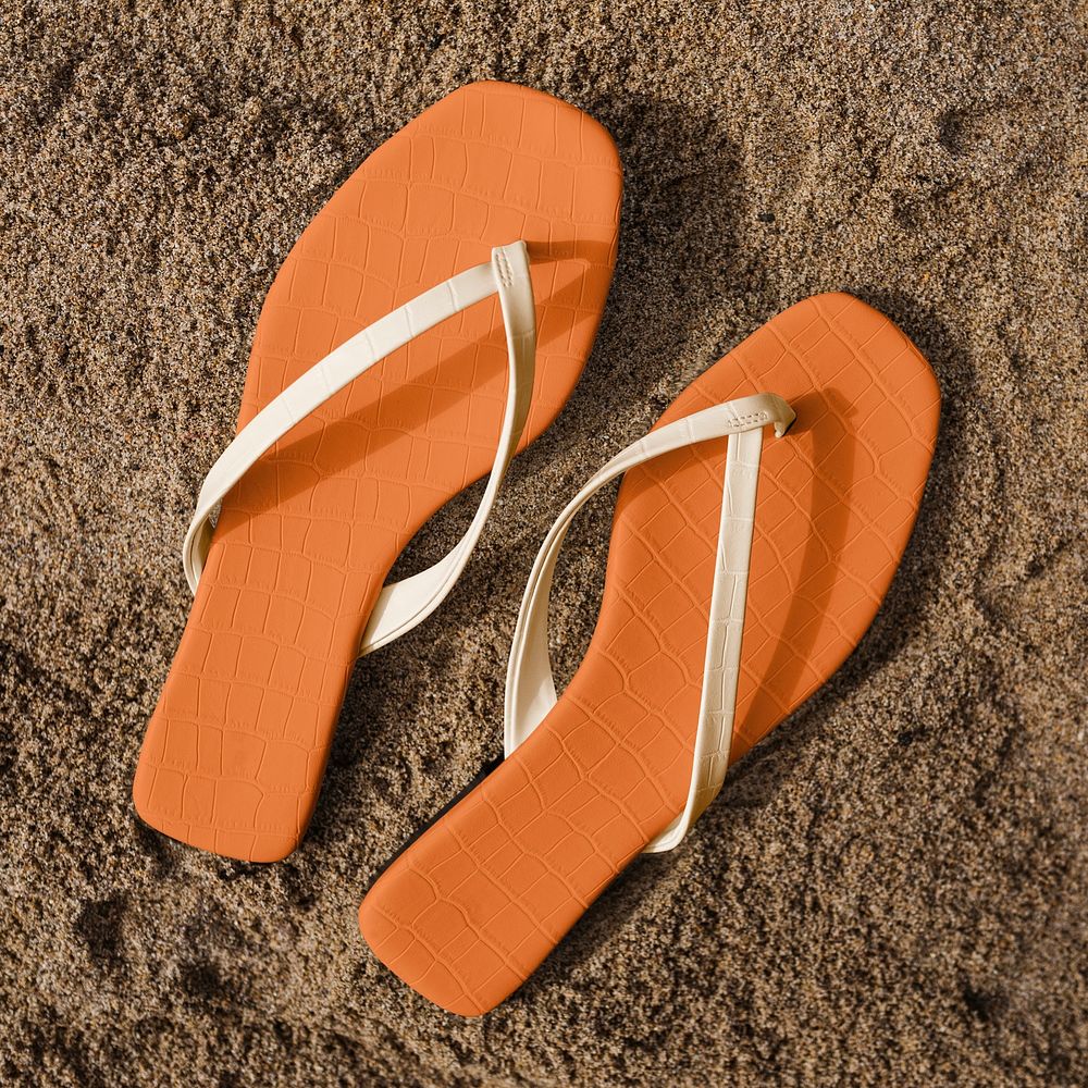 Sandals on the beach summer fashion aerial view