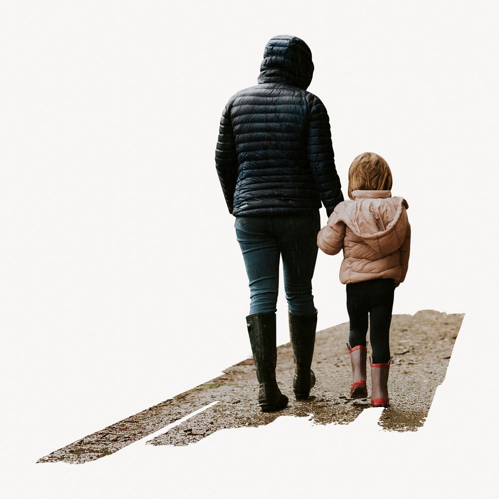 Mother walking kid photo on white background