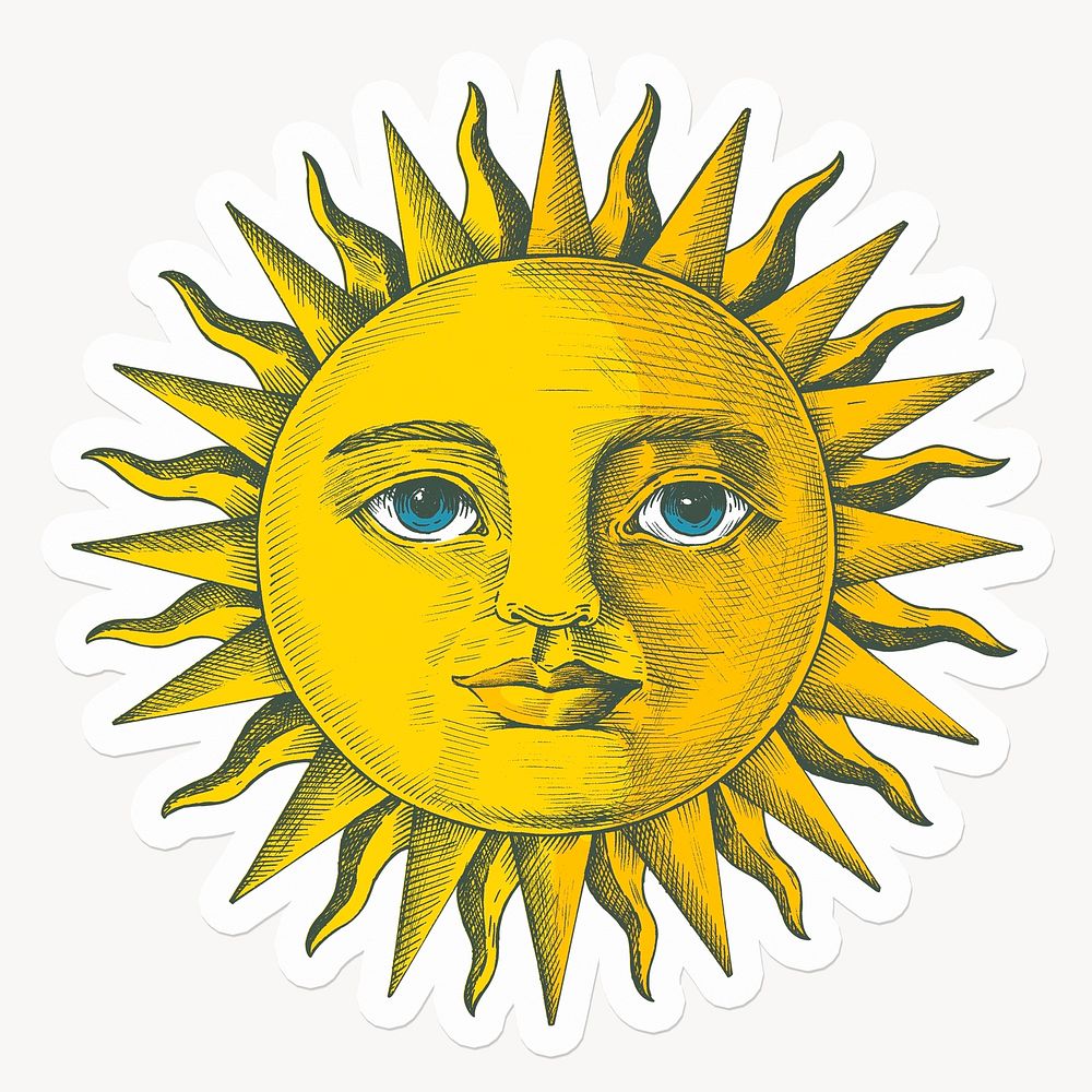 Yellow sun with face, drawing illustration