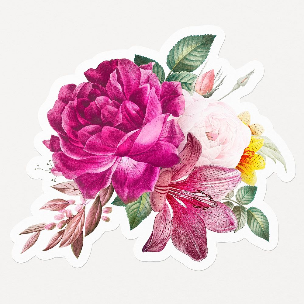 Pink flowers, aesthetic bouquet illustration