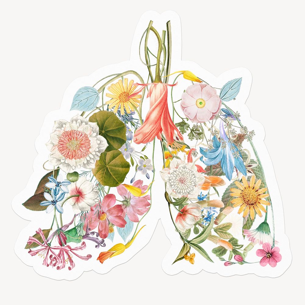 Flower lungs, clean air, health, aesthetic illustration