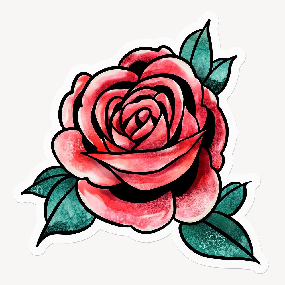 Red rose, aesthetic watercolor illustration