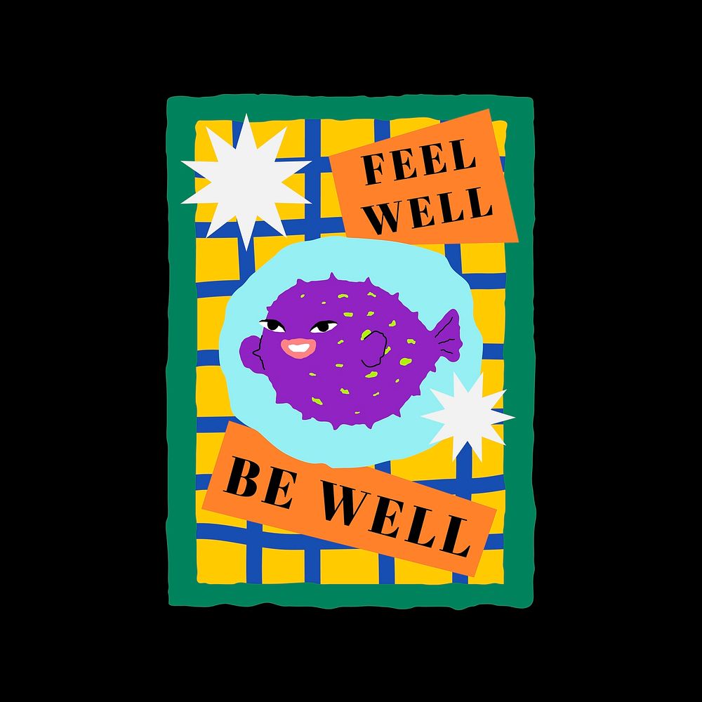 Purple fish badge in animal illustration style