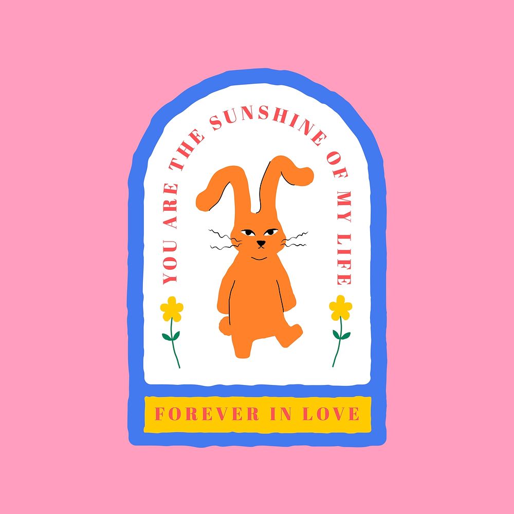 Cute rabbit badge with forever in love text