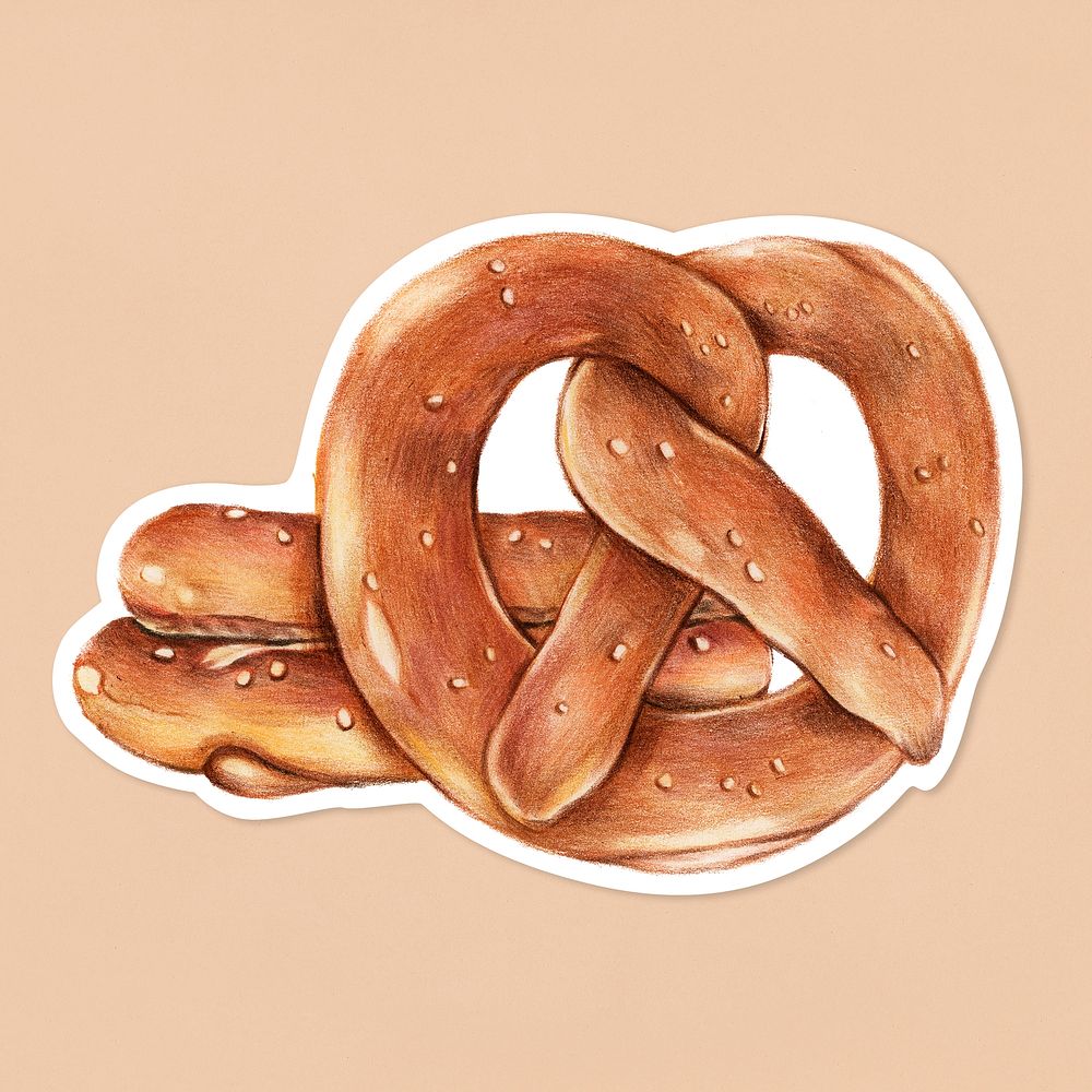Vintage golden brown pretzel psd sticker illustration