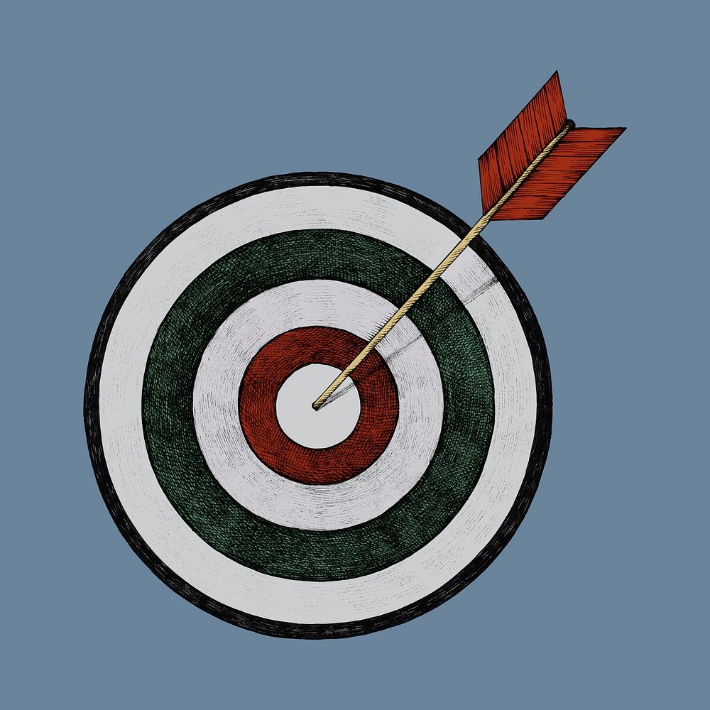 Hand drawn dartboard and arrow illustration