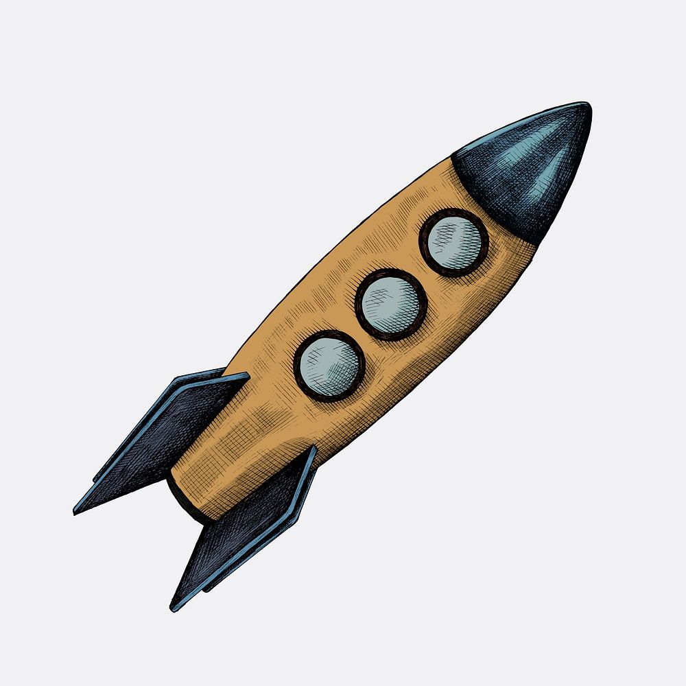 Hand drawn retro rocket illustration