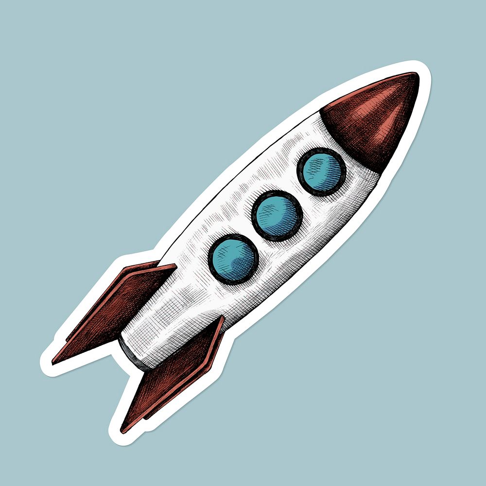 Vintage cartoon rocket launch sticker