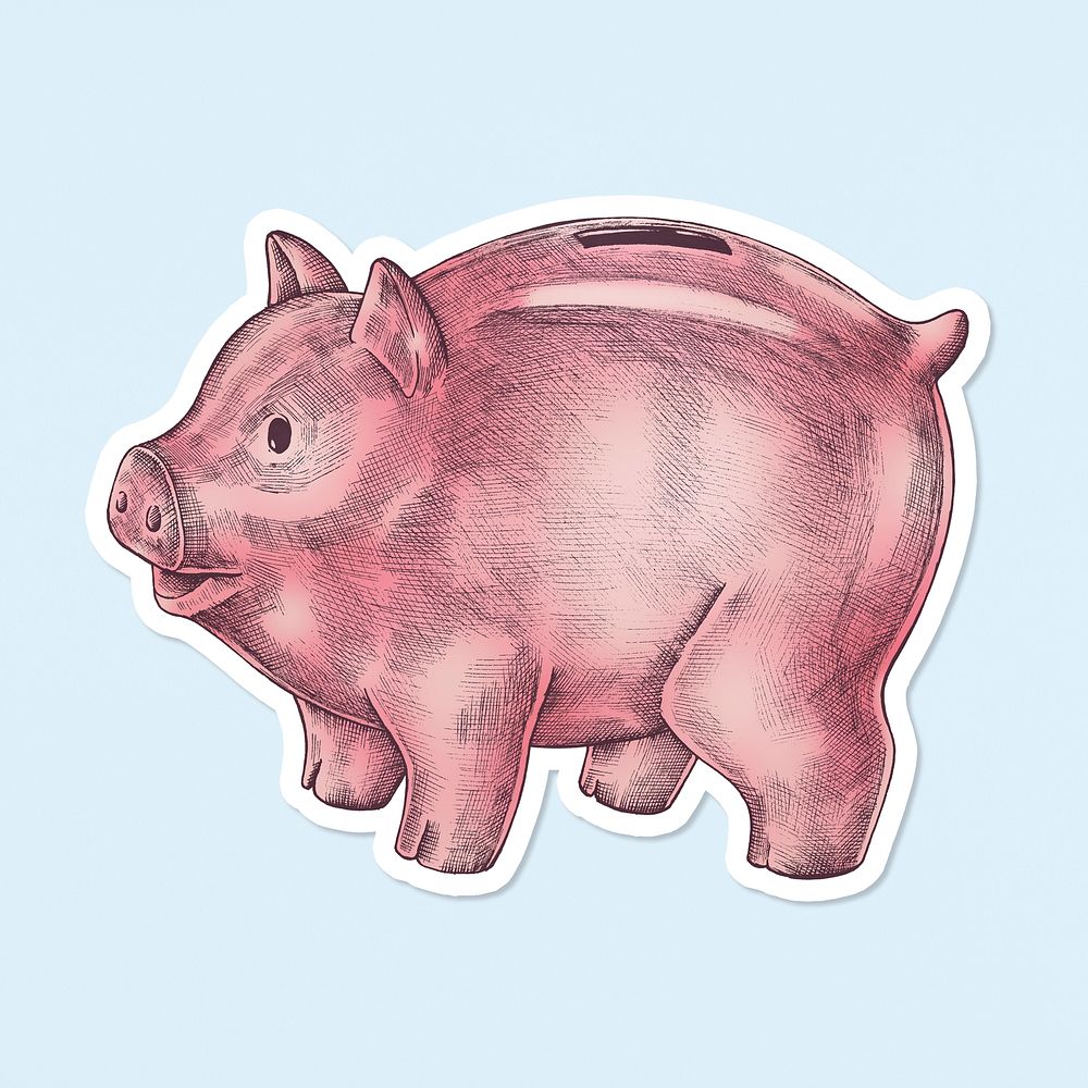 Retro piggy bank vintage sticker
