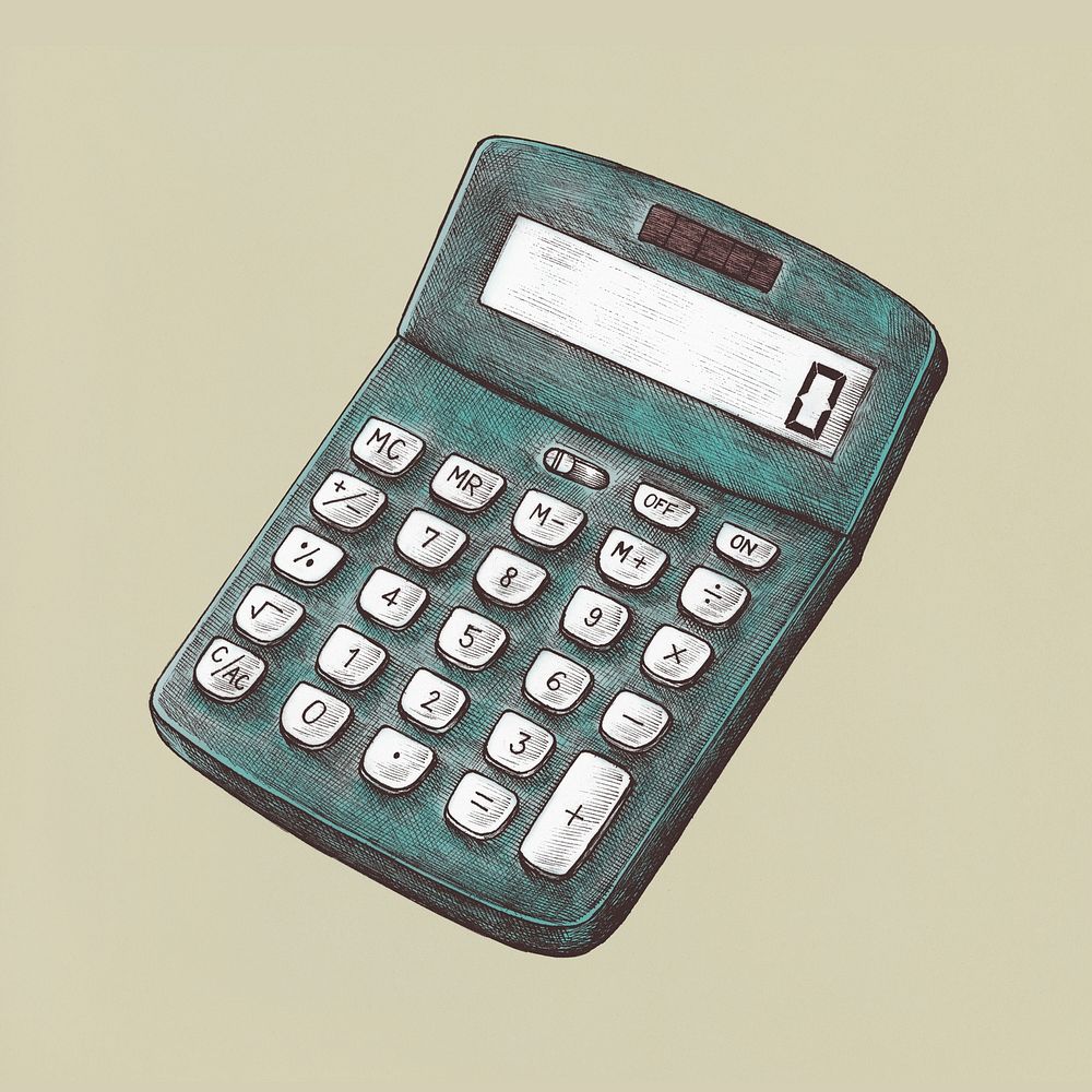 Hand drawn green digital calculator sticker