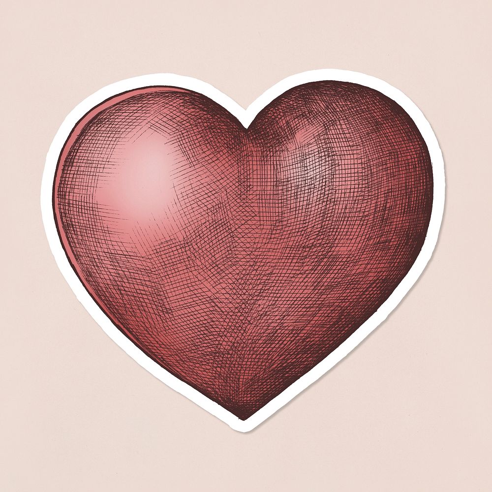 Psd red heart cartoon sticker