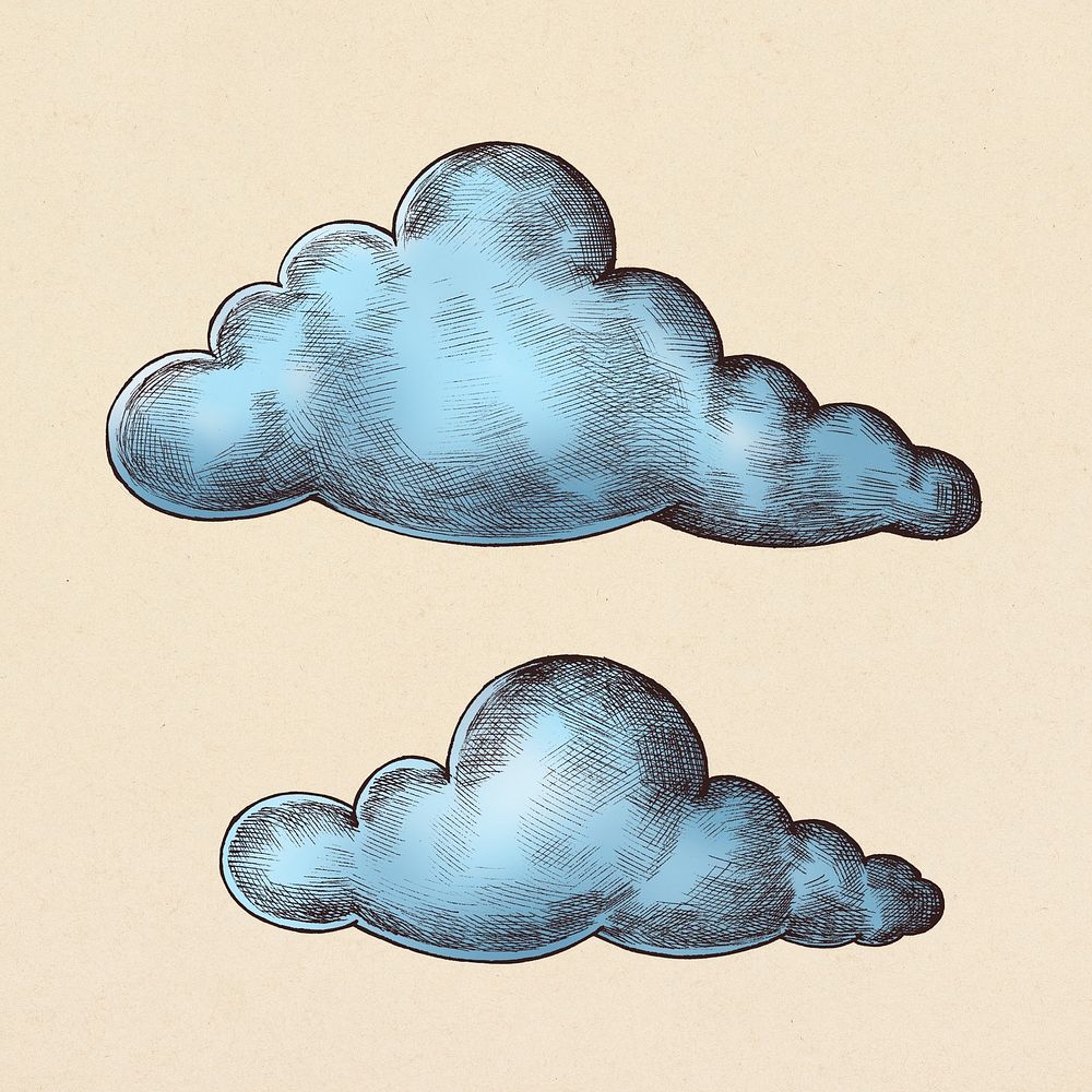 Hand drawn blue clouds vintage sticker