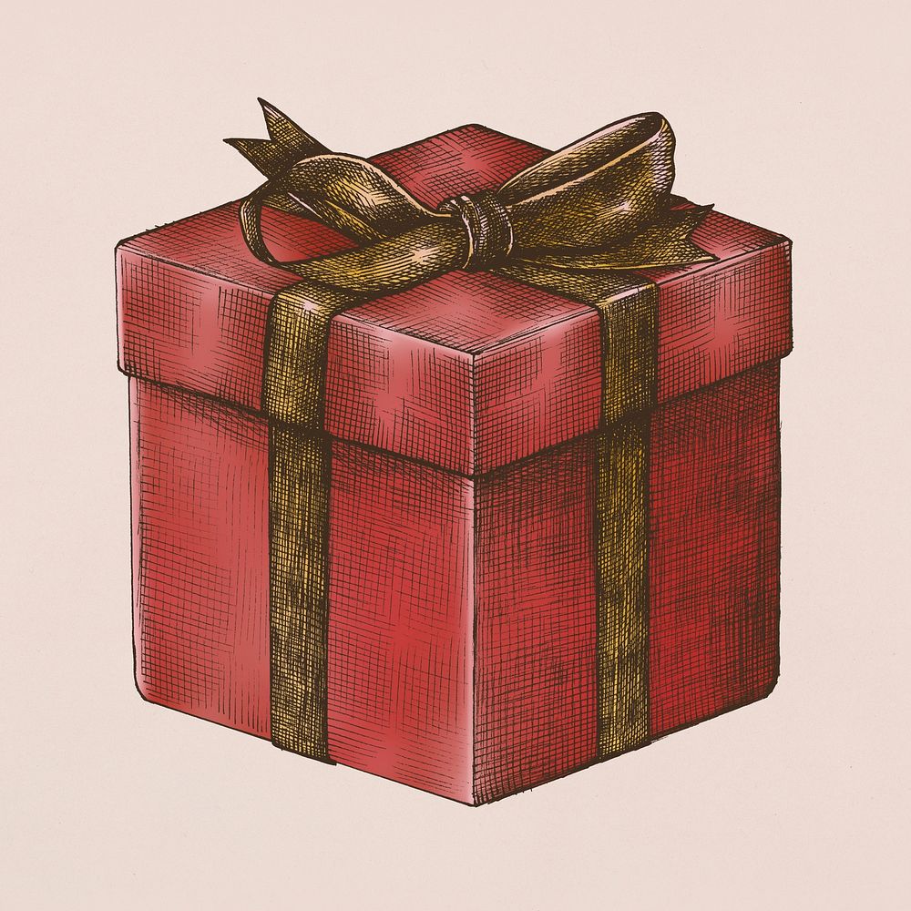 Red wrapped gift box vintage sticker