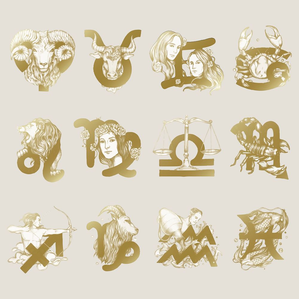 Gold astrological signs horoscope symbol illustration