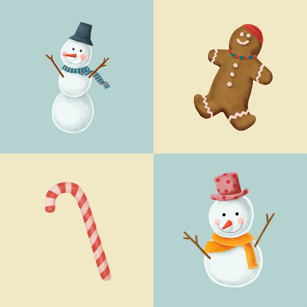 Christmas season illustration psd hand drawn set